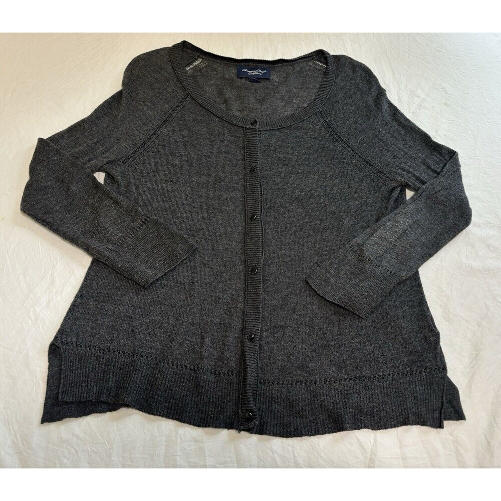 VTG Knit Button Up Cardigan Sweater Y2K Bella Swan Preppy Gray Granola Size S